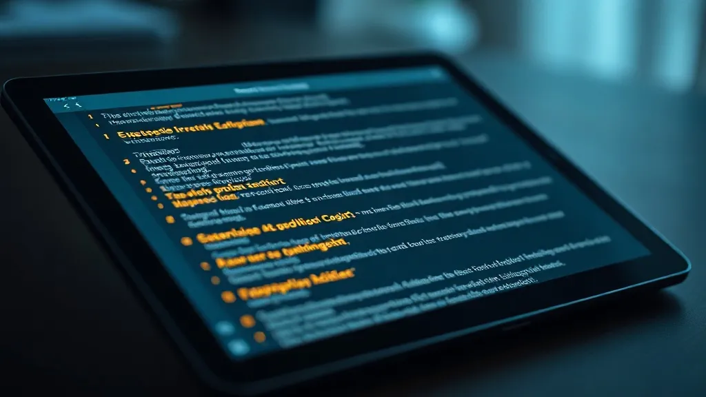 Close-up of a digital tablet showing a complex text being co